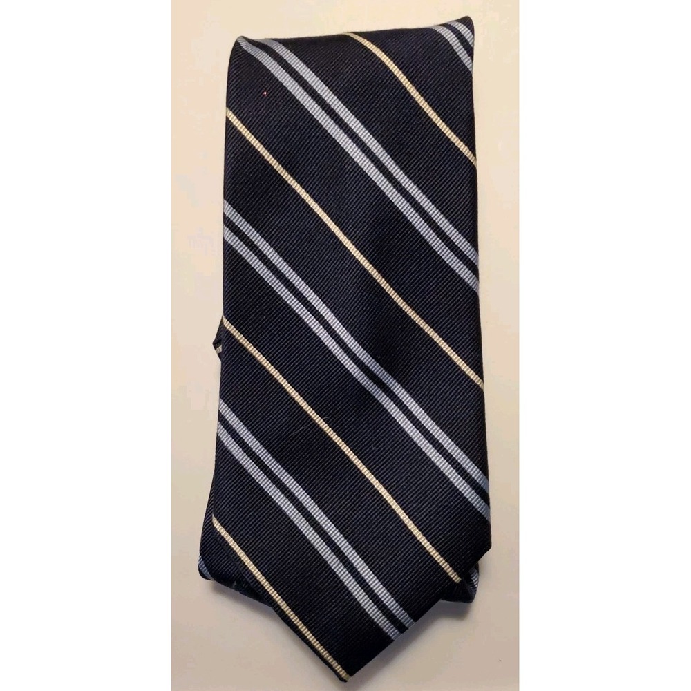 RALPH LAUREN CHAPS Men's Tie 100% Silk Navy Blue Striped 60" Long‎